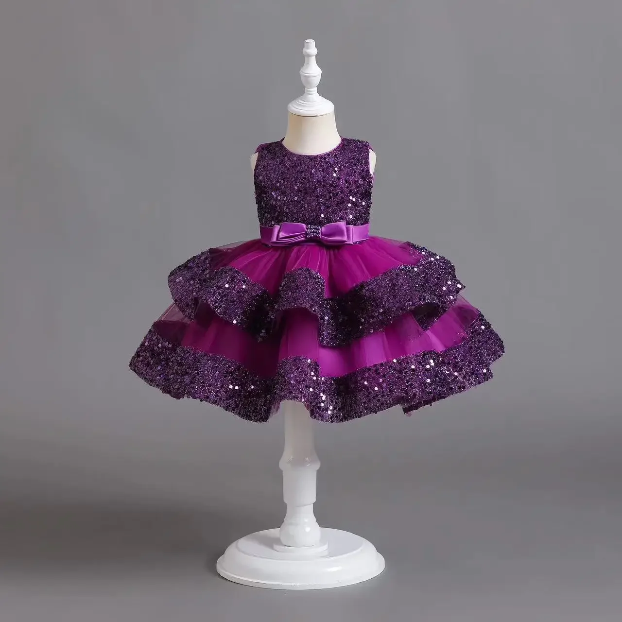 

1-6 Years Elegant Wedding Birthday Dresses For Girls Sequins Layered Kids Party Ball Gown Children's Formal Graduation Clothes