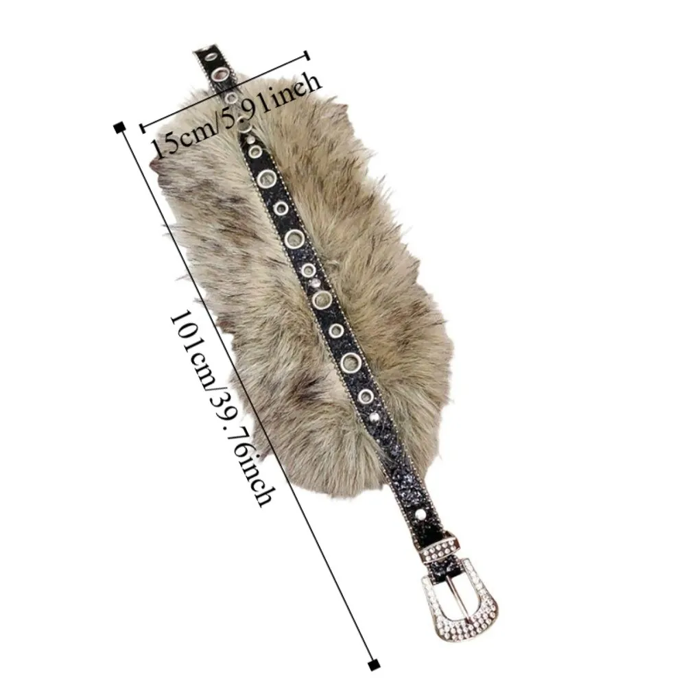 Sabuk Kulit Berhias Berlian Imitasi Gaya Punk Spicy Girl, Ikat Pinggang Berbulu Serbaguna Retro Y2K, Sabuk Pinggang Bulu untuk Dekorasi Gaun