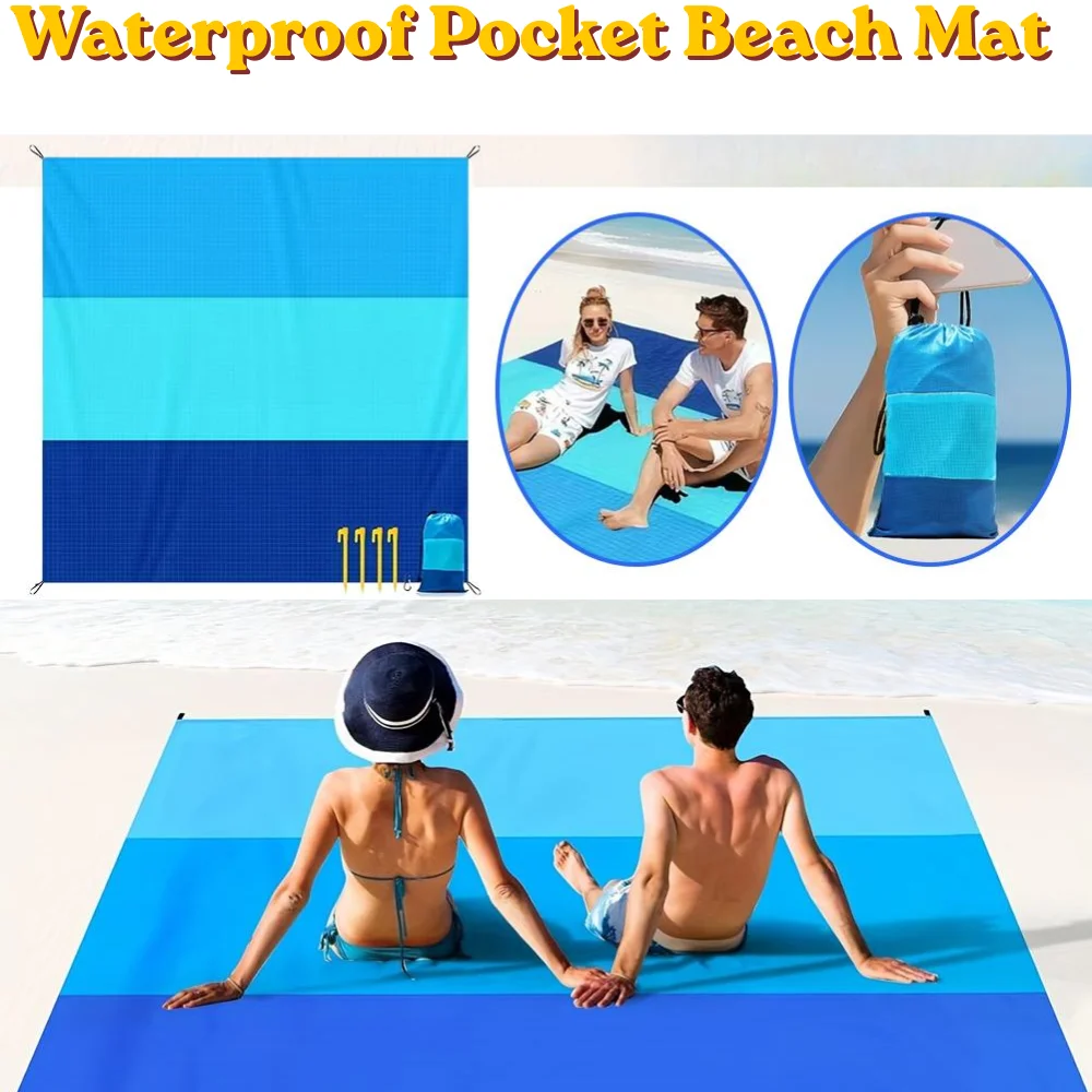 Tapis de plage surdimensionné imperméable et anti-sable 2x2,1m, séchage rapide, pliable, pour plage, pique-nique en plein air, voyage
