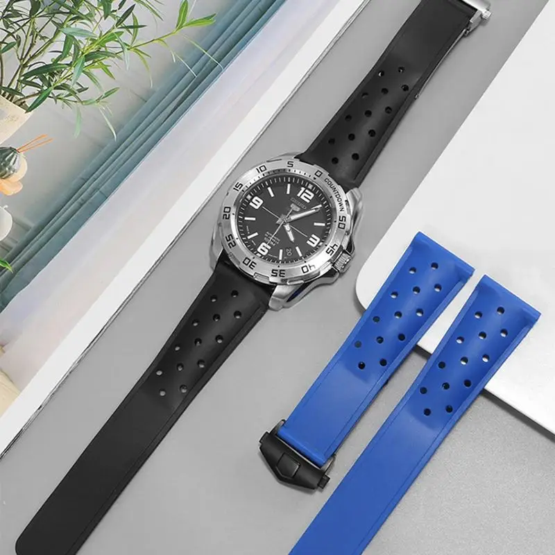 Silicone Watch Strap For Tag Heuer CARRERA AQUARACER 300 WAY201A WAY211C Black Blue Rubber Watch Accessories Band 22mm