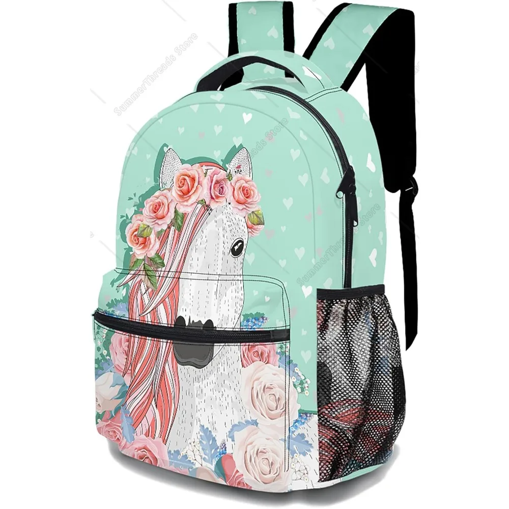

Floral Horse Backpack, Lightweight Durable Laptop Bag 3D Printed Daypack With Multiple Pockets, Stylish Shoulders Backpack