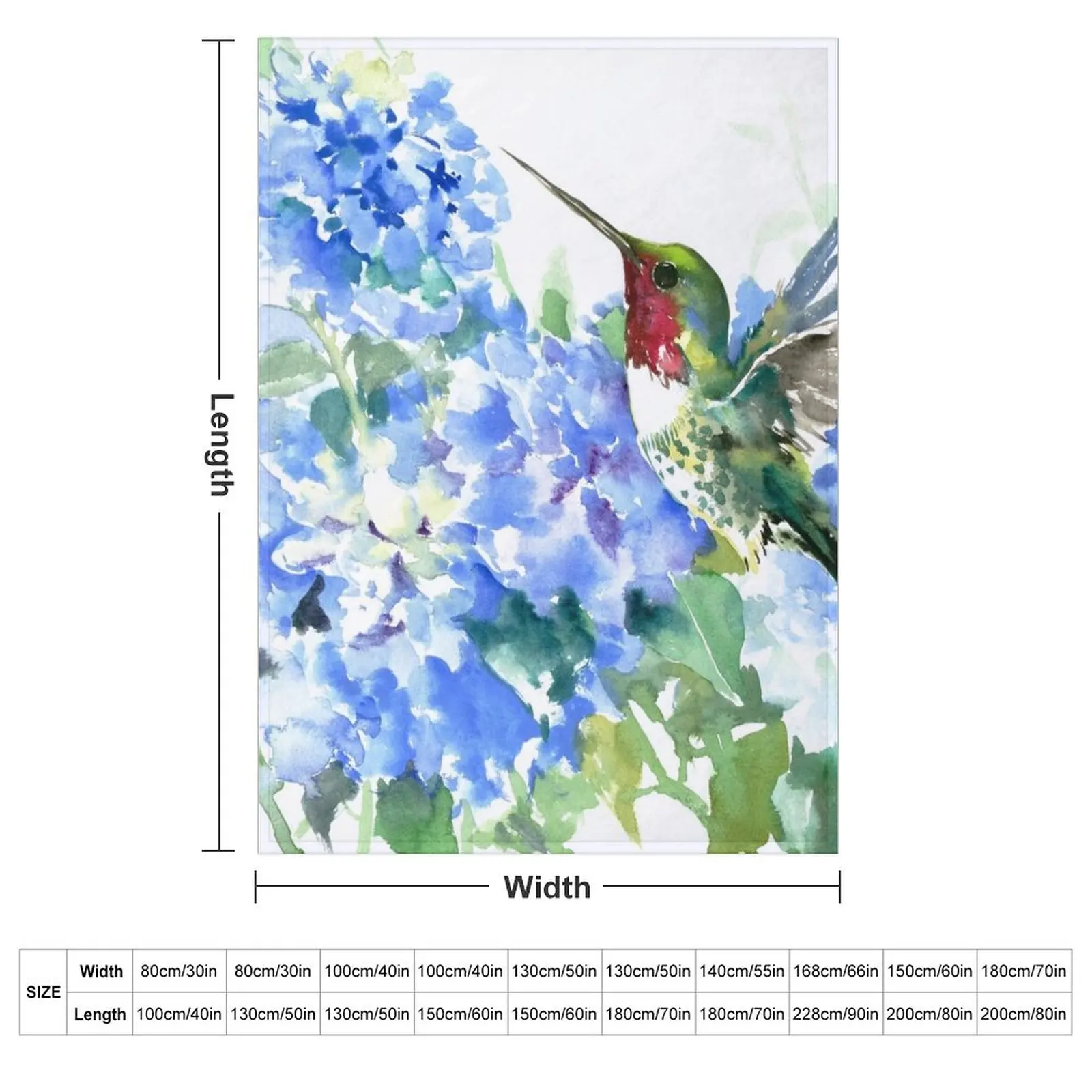 Hydrangea Flowers and Hummingbird Throw Blanket couch cozy soft plush fuzzy picnic outdoor blanket