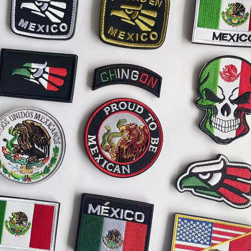 Mexiko-Nationalflagge, mexikanischer Adler, Totenkopf-Abzeichen, Stoff-Applikation, Stickerei und PVC-Patch, taktische Aufnäher, IR-reflektierender Aufkleber – Detail 4