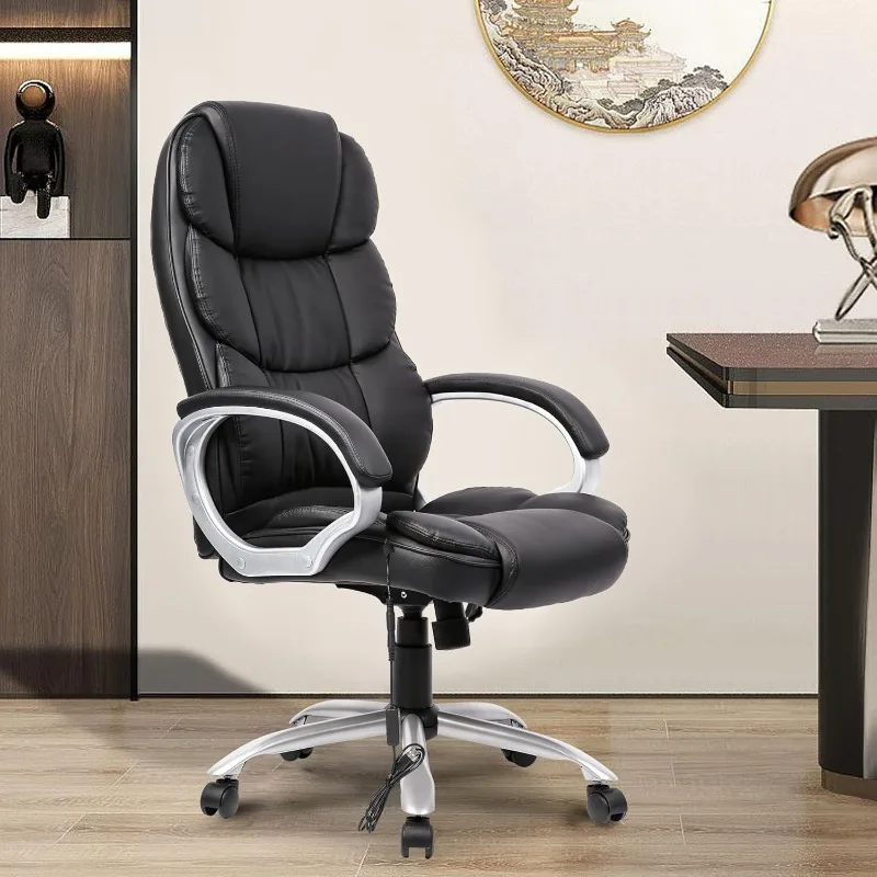 Массажное компьютерное кресло, эргономичное офисное кресло с высокой спинкой, регулируемой поясничной поддержкой и подголовником, черное