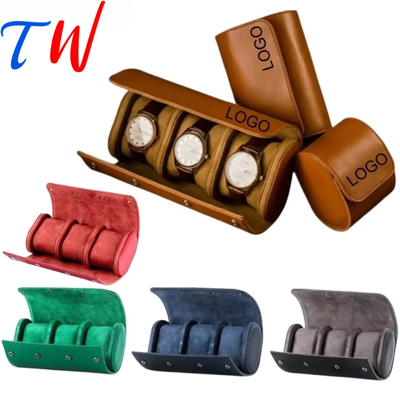 Free Custom Logo PU Leather Watch Roll - Compact Travel Case (1/2/3 Slots) with Flannel-Lined Storage & Gift-Ready Packaging