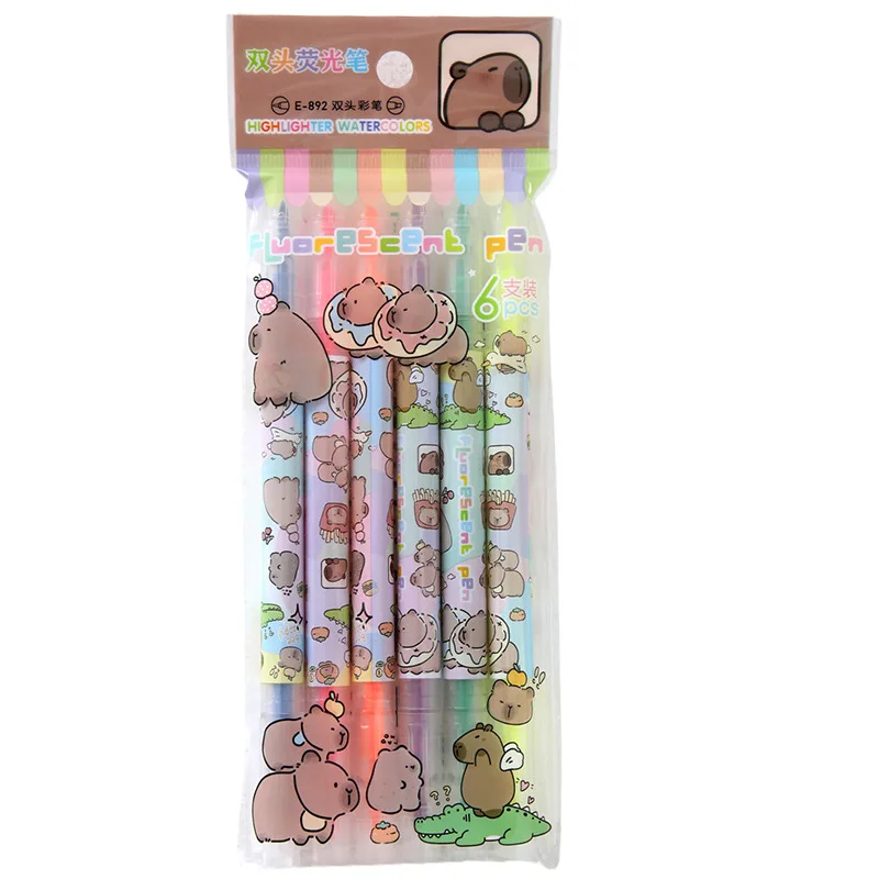 

CC 6PcsKapibara Double-ended Highlighter Student Stationery Highlighter Pen Colorful Slanted Tip Marker Pen