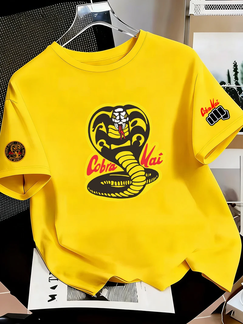 Camiseta de manga corta con dibujos animados de Cobra Kai para hombre y mujer, camiseta 100% de algodón a la moda para parejas, Top para exteriores