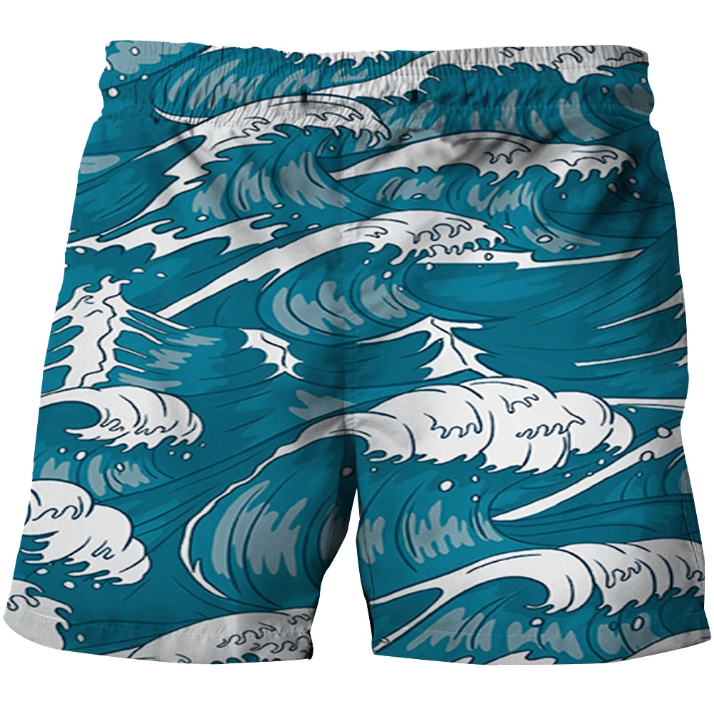 BHRIWRPY Plus Size Men\'s Sea Wave Graphic Print Shorts For Outdoor Sports Trendy Casual Board Shorts