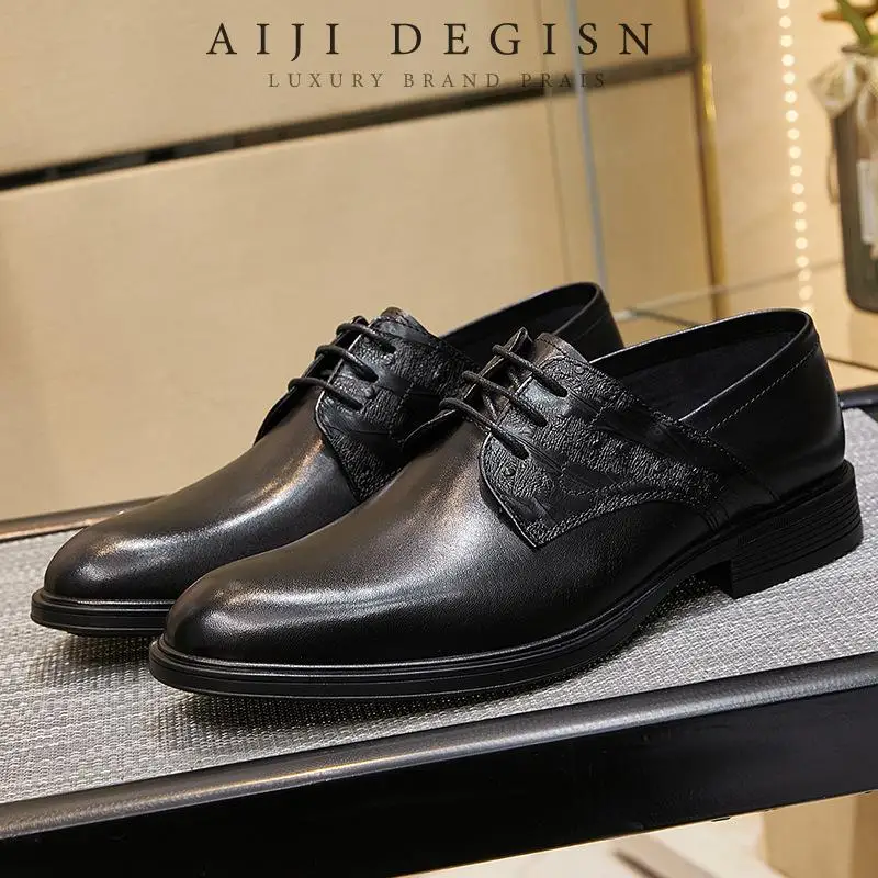 

Retro All Genuine Leather Men's Shoes Casual Cowhide Shoes Black Walking Brown Loafers Derby Shoes