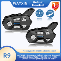 WAYXIN R9 Motorcycle Helmet Intercom Bluetooth Headset 6 Rider Motorcycle Intercom 1500m Universal Pairing Waterproof Fm Radio