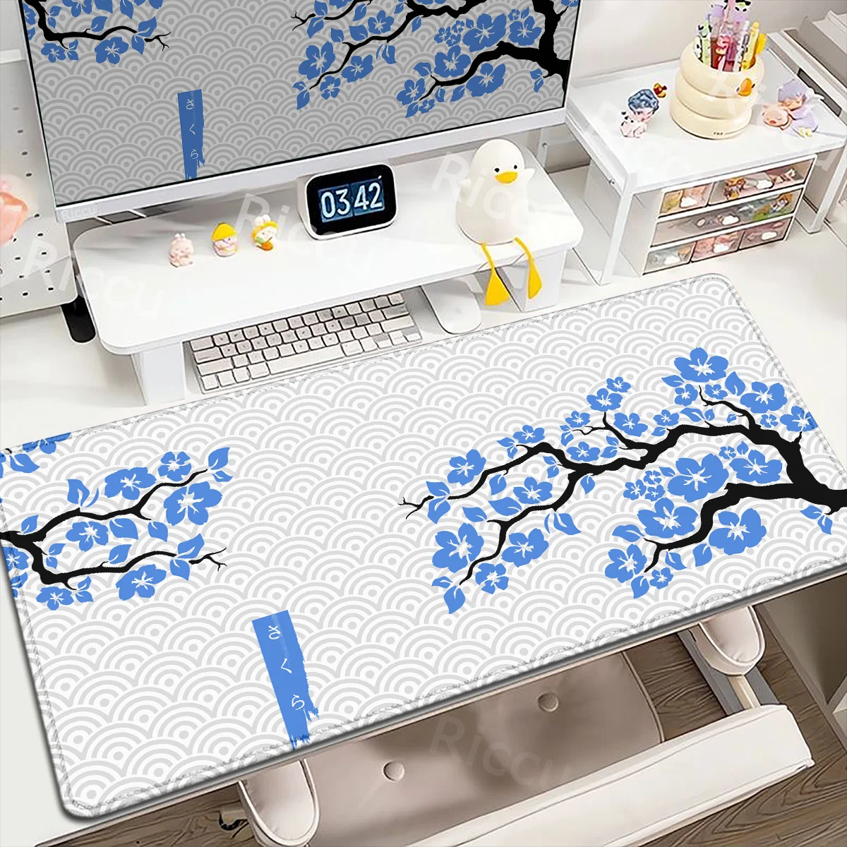 

Gaming Mouse Pad Blue Sakura Large Gamer Table Protective Rugs Japanese Cherry Blossom Keyboard Mousepad Pc Accessories Desk Mat