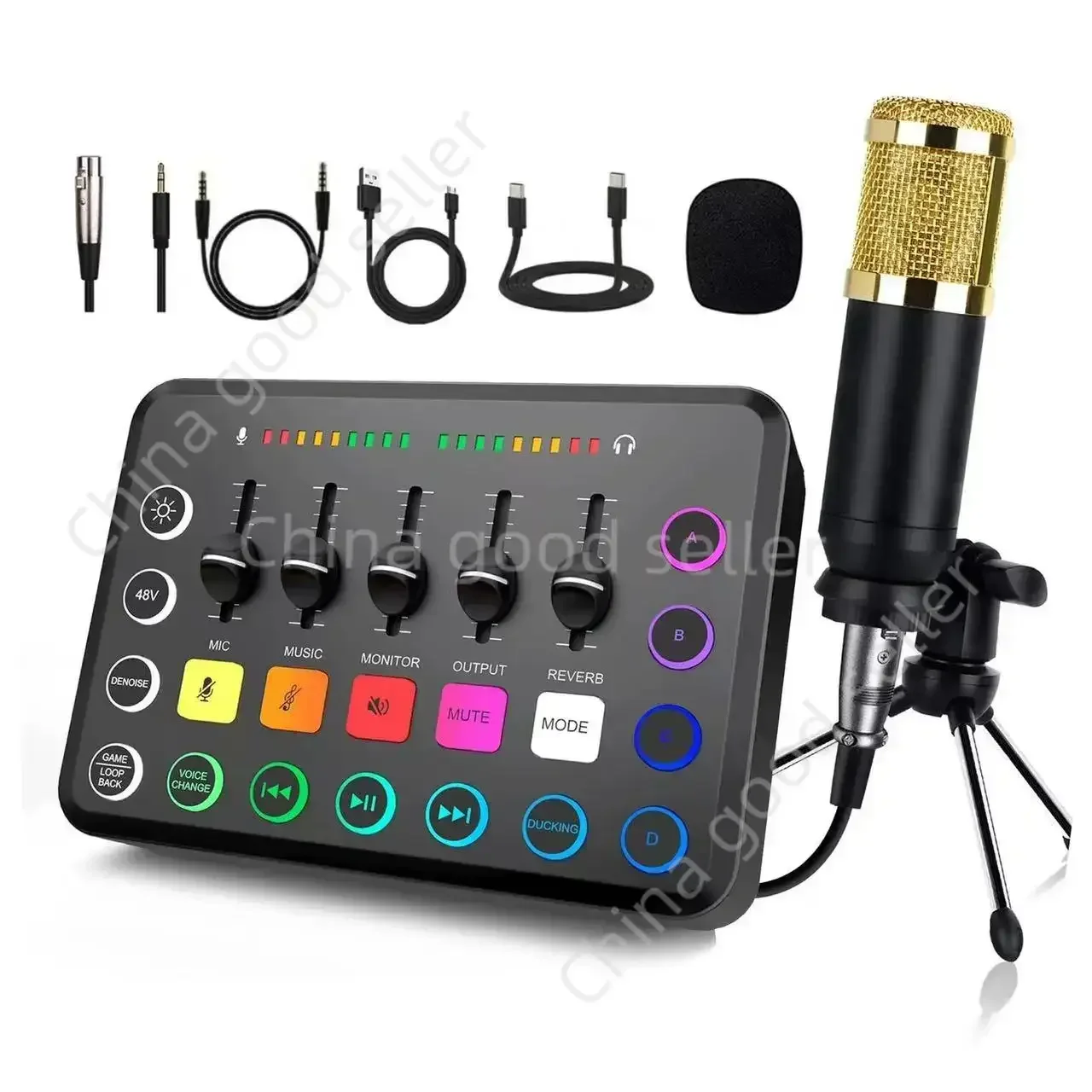 48V Large Diaphragm Sound Card F11  Equipment Live Broadcast Full Set of Mobile Phone Singing  Recording Professional Sound Card