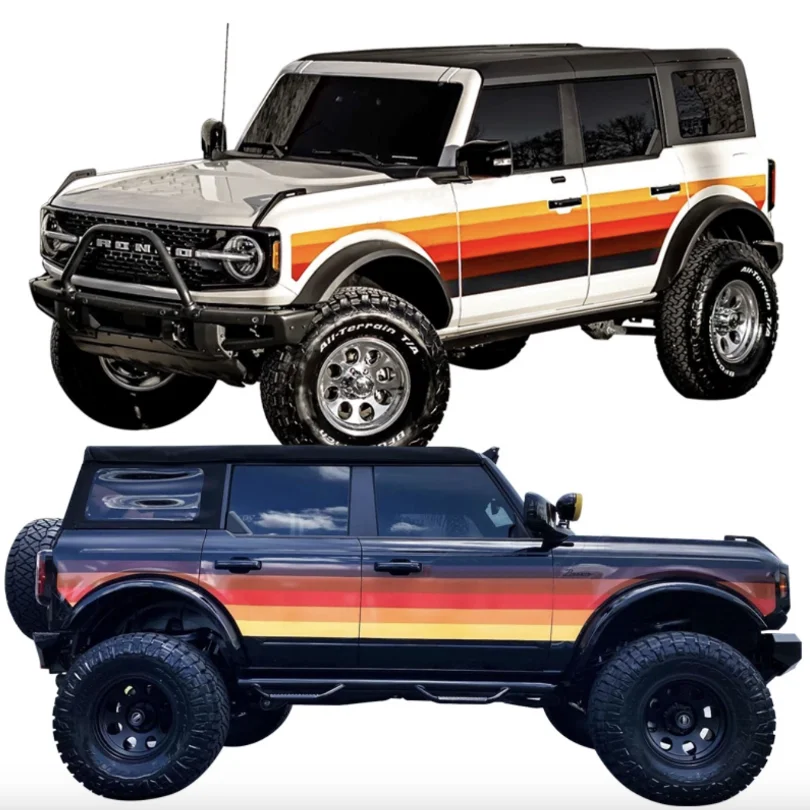 Custom Retro Sunset Orange Car Sticker Waist Line Stripe Graphics Decal Vinyl Wrap Precut Decoration Overlay for Ford Bronco