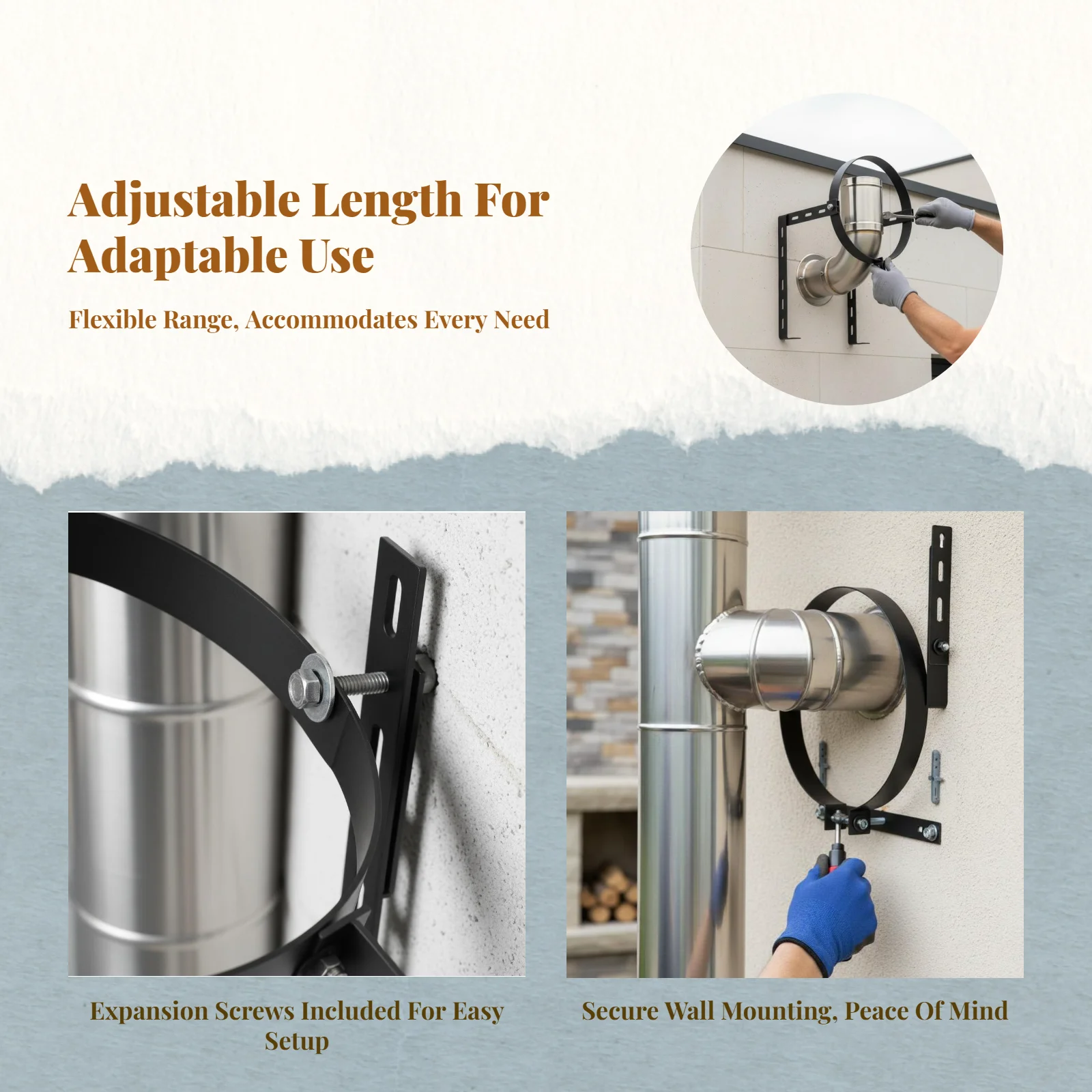 

Chimney Pipe Support Bracket, Stainless Steel, Fireplace Use