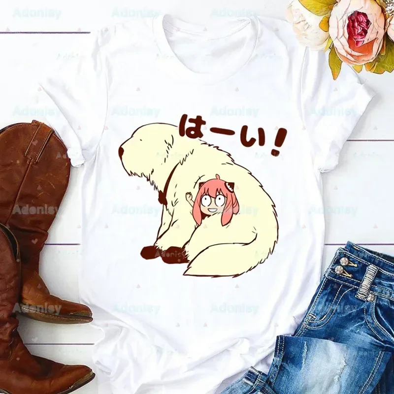 女性用半袖Tシャツ,耳または目をカバーするヴォーグスタイルのトップス,スパイx家族,原宿,姉妹,90年代