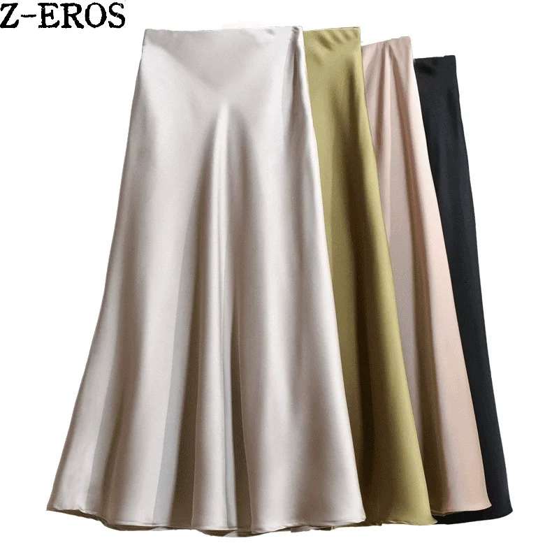 

Z-EROS Acetic Satin Fishtail Skirt Elegant Women Slim Long Dresses Casual Vintage High Waist Flared hem High Street Female Skirt