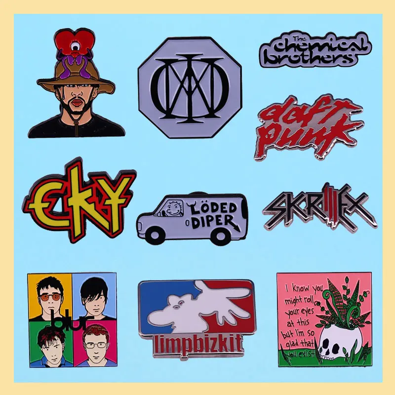 Металлическая эмалированная брошь с изображением рок-н-ролла