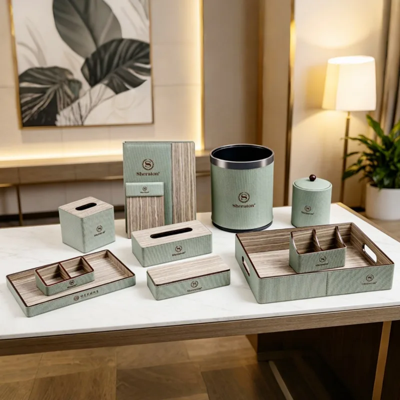 Customized High-end Leather Hotel Leather Goods Box, Hotel Room Storage Box, Toothbrush Box, Tissue Box Set Customization