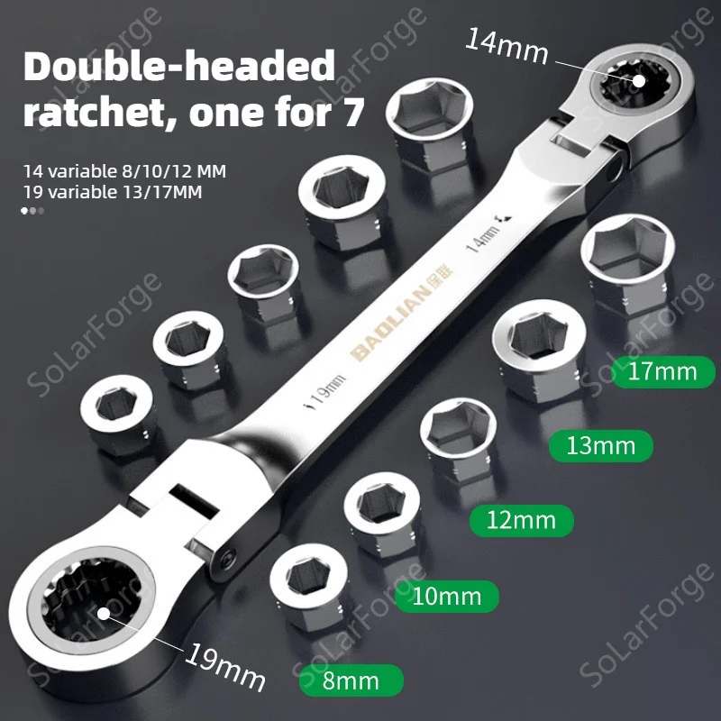 BAOLIAN 7-in-1 Replaceable Ratchet Wrench CR-V Quick, Labor-saving, Durable Plum Blossom Double Headed Wrench Auto Repair Tool