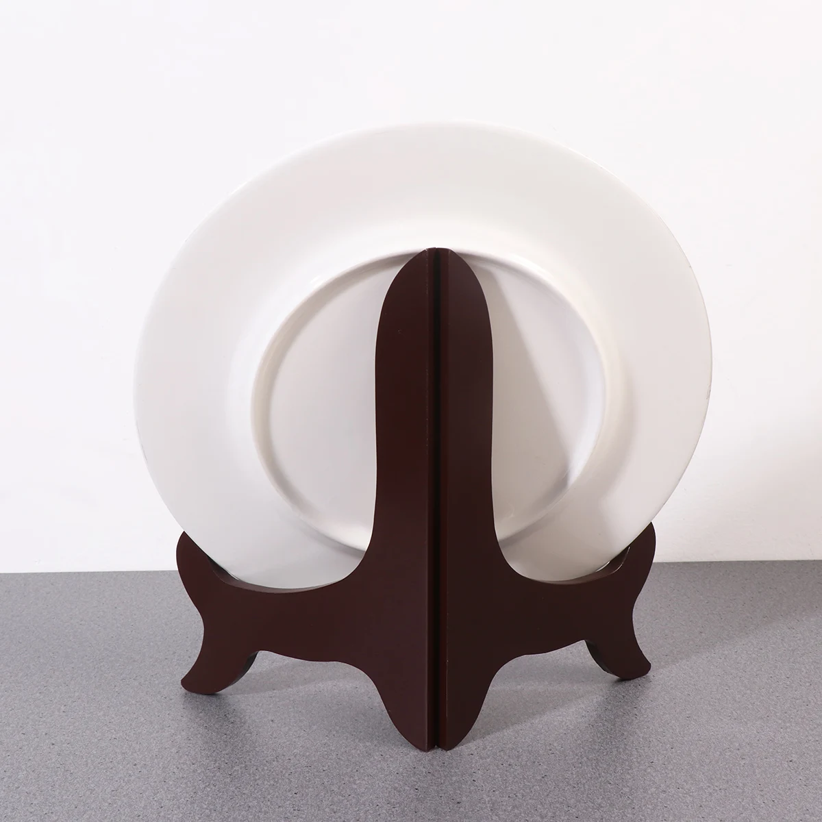 

Plate Display Stand: Curved Wooden Easel For Home Office Decor Shelf Dish Holder Kitchen Rack Tea Cake Platter