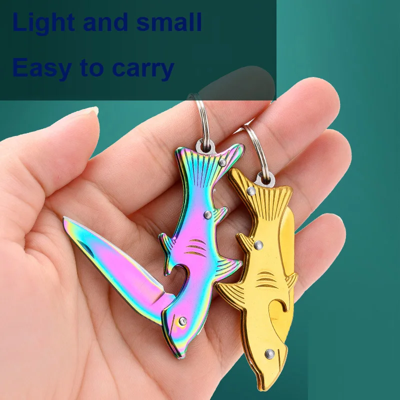 Portátil mini bolso faca chaveiro criativo tubarão ao ar livre tático ferramenta edc faca abridor de garrafa chaveiro faca multifuncional