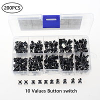 200 PCS 10 Models 6*6 Tact Switch Tactile Push Button Switch Kit Height: 4.3 5-12mm DIP 4P Micro Switch 6x6 Key Switch