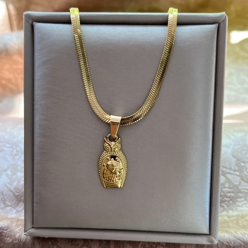 Owl Necklace for Women Stainless Steel Gold Color Pendant Necklaces Lucky Freedom Athena Choker Couple Jewelry collares mujer