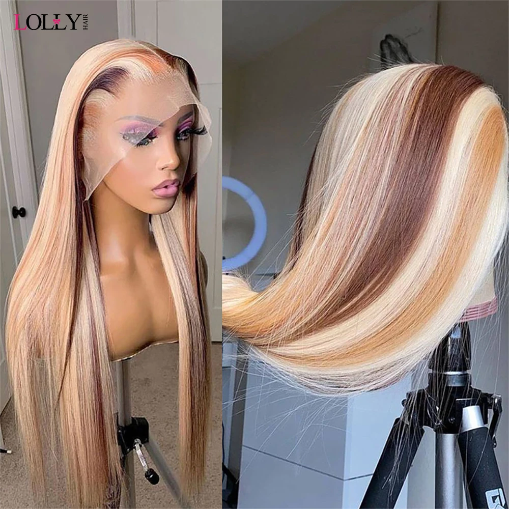 

4/613 Straight Lace Front Wig Highlight Wig Human Hair Straight 13x4 Lace Front Human Hair Wigs HD Transparent Lace Frontal Wig