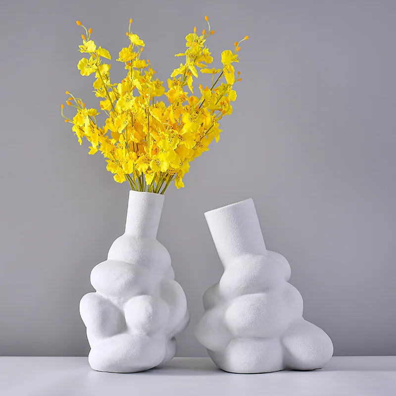 White Abstract Irregularity Ceramic Vase Entangle Knot Floral Arrangement Accessories Home Decoration Ornament