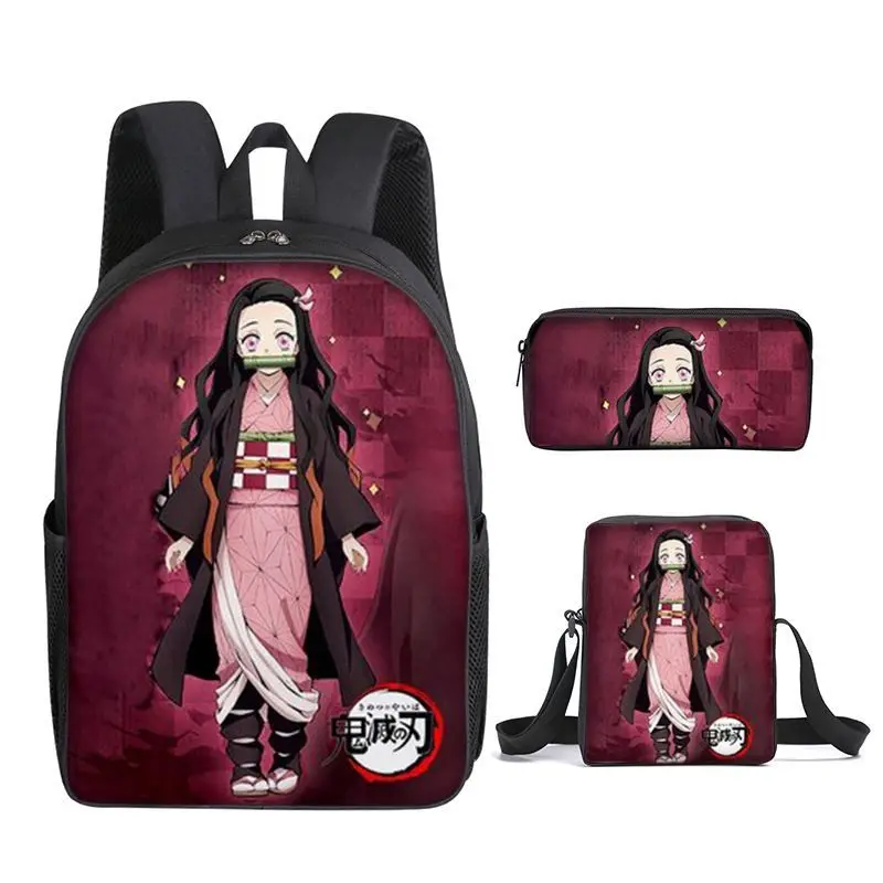 Dämonentöter Tanjiro Kamado Nezuko Agatsuma Zen'itsu Schultasche Hochwertiger Cartoon-Druck Große Kapazität Tragbare Umhängetasche – Detail 5
