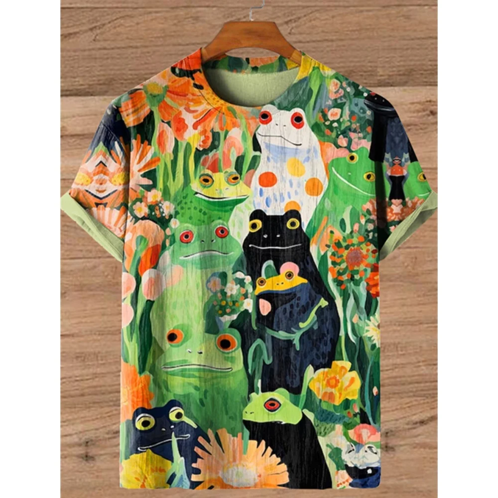 

Мужские футболки с забавными животными и 3D принтом лягушки, повседневная футболка с круглым вырезом и коротким рукавом, уличные футболки большого размера, топы Harajuku Y2K, мужская одежда