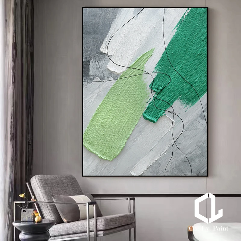 

Hand-painted Green Abstract Oil Painting On Canvas Sitting Porch Living Room Home Decoration Lobby Frameless Free Shipping