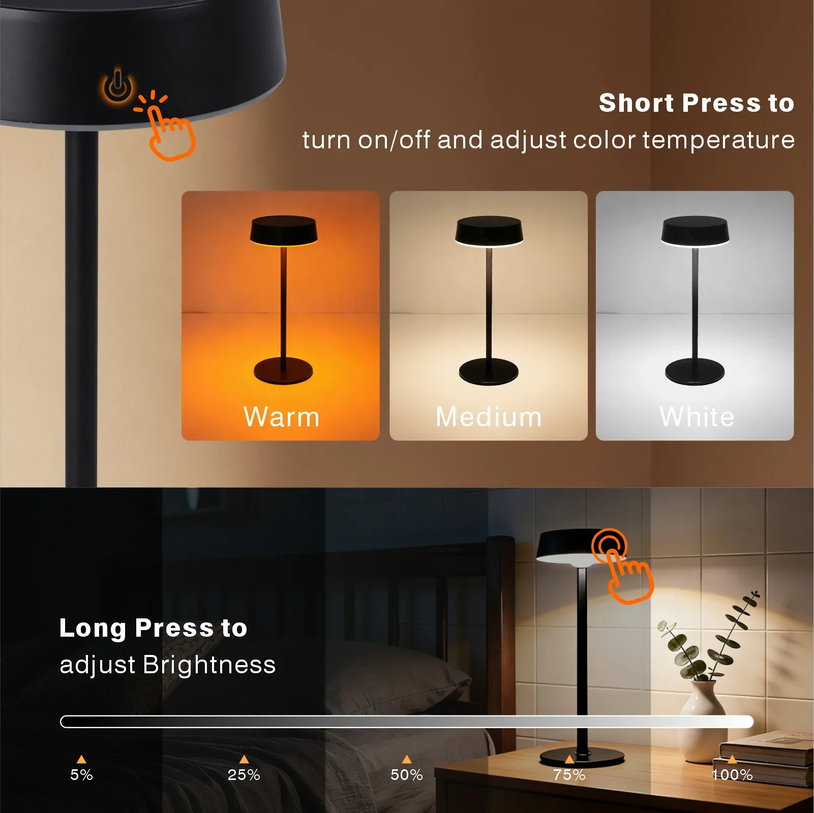 Waterproof Solar Light Desk Lamp 3 Color Temperature Night Light Dual Charging for Bedroom Camping Home Table Lamp