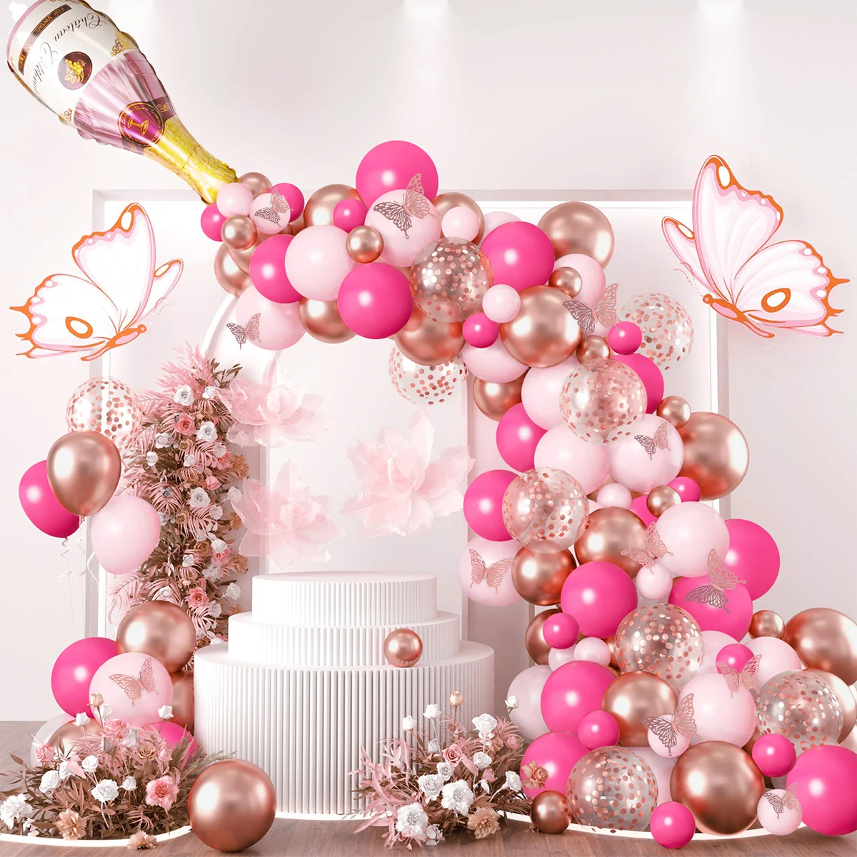 Pink Rose Gold Balloons Garland Arch Kit Birthday Party Decor Kids Wedding Birthday Party Supplies Baby Shower Decor Latex Balon