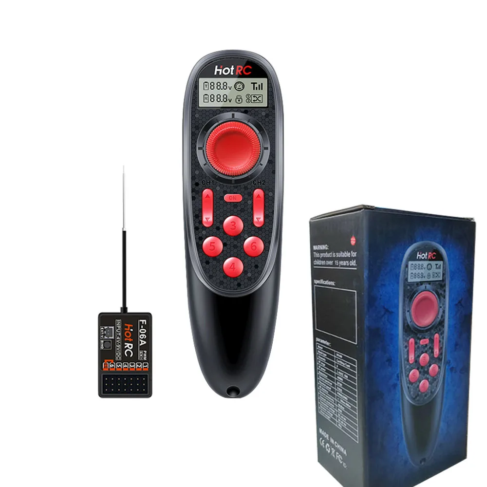 HOTRC DS-600 6CH 2.4GHz Radio System Transmitter Remote Controller  with F-06A Channel Receiver for RC Boat