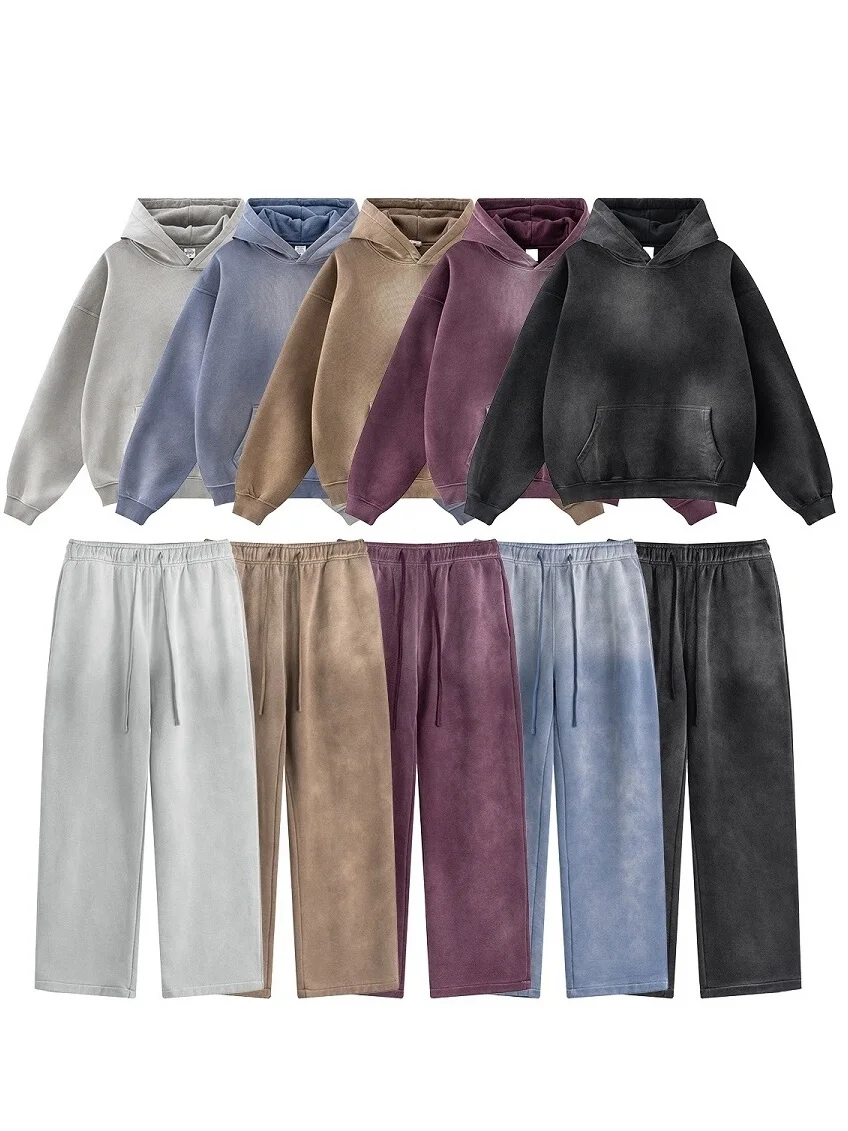 

Vintage Fce Lined adient Hoodie And Pants Set for Men And Women Casual Sportswear Two Piece Set Youth Size Long Sve