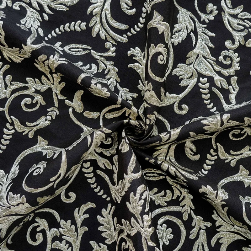 1 Meter Vintage Black Curled Grass Gold Thread Jacquard Fabric Wedding Gown Dress Vest Tablecloth DIY Craft Material Wholesale