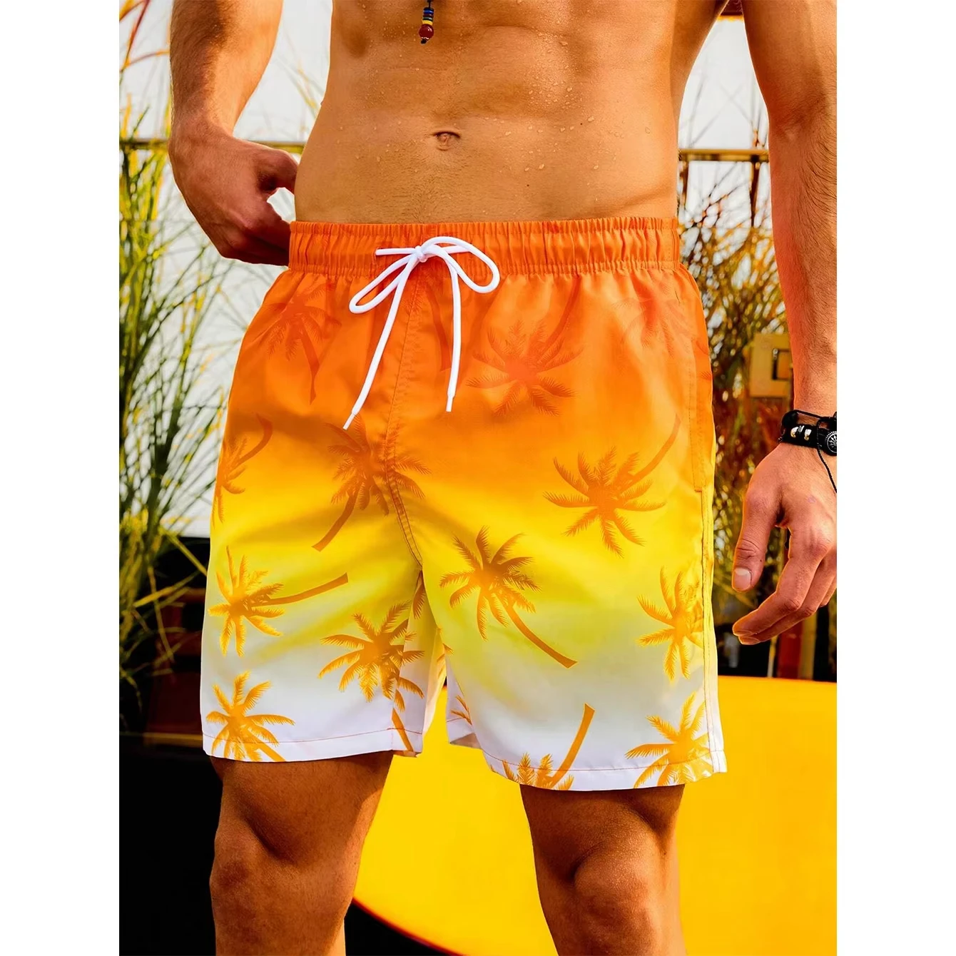 Hawaiian Coconut Tree 3D Print Gradient Board Shorts Men's Oversized Surfing Beach Sports Pants Swimsuits Trunks Man Clothing