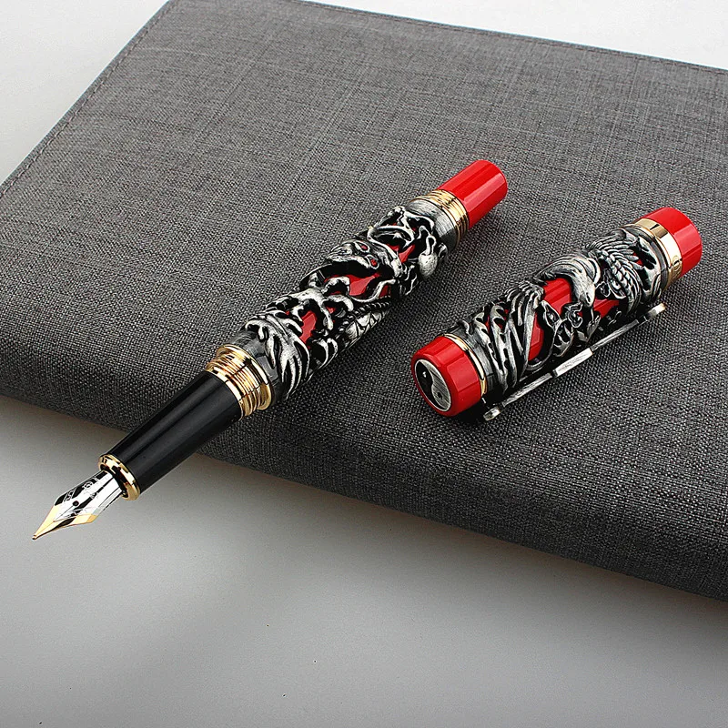 

Jinhao Dragon and Phoenix Auspicious Fountain Pen Medium Nib Luxury Metal Ink Pens for Collection Office School Supplies