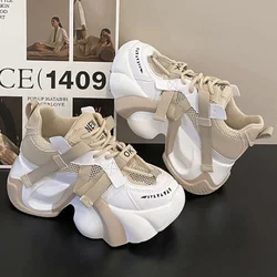 New Fashion Summer Women's Platform Sneakers Thick Bottom Breathable Mesh Casual Shoes 7.5CM High Heel Sports Dad Shoes Woman