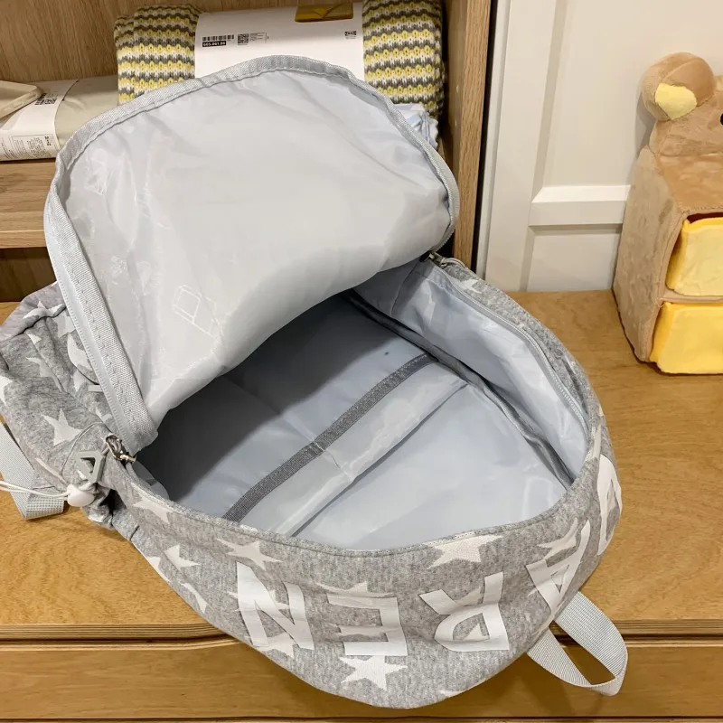 Star Pattern Cotton Backpack Multi-Pockets Stylish Star Canvas Knapsack Soft Outdoor Trip Commute Backpacks