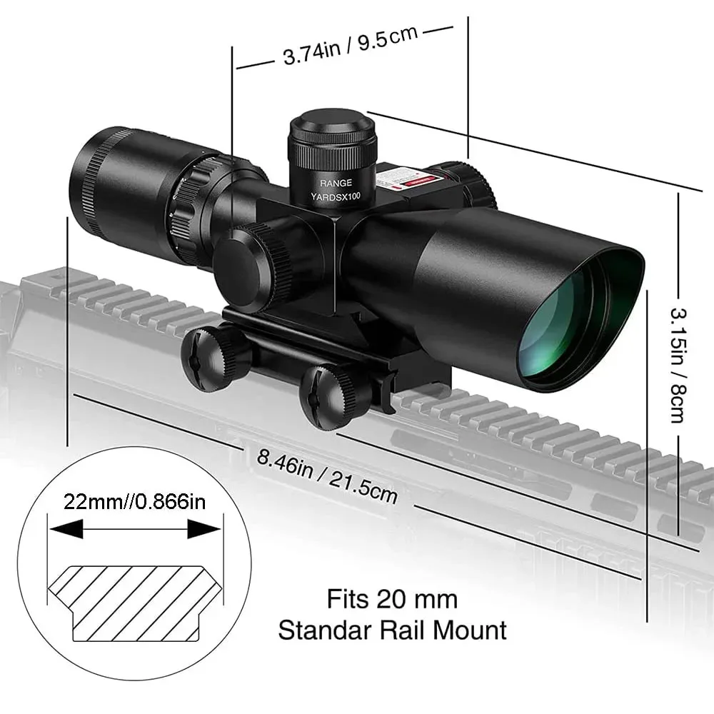 2.5-10x40 Laser Scope Riflescope Red Green Illuminated Mil-dot Reticle Tactical Rifle Scope with Laser Sight Hunting Accessory