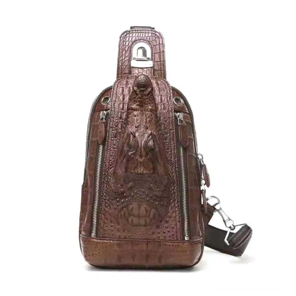 

ouluoer men chest bag male chest crocodile leather male crocodile chest bag crocodile brown