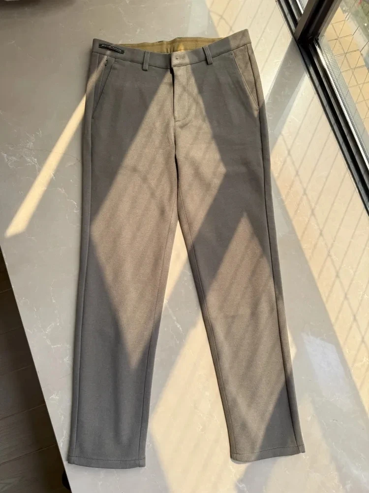 

Мужские повседневные утепленные брюки из смесовой шерсти Lenzing прямого кроя для осени и зимы, из полиэстера и спандекса, теплые