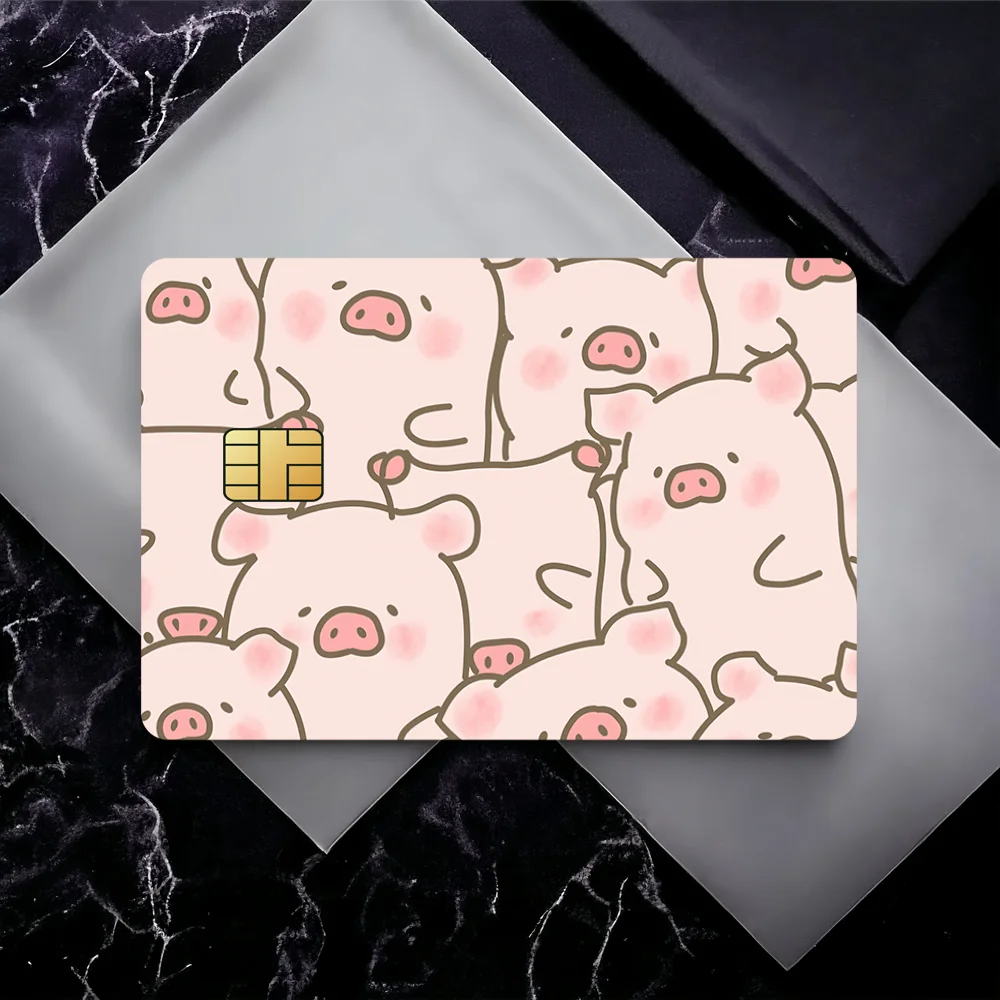 Cute Cartoon L-Lulu The Piggy Film Skin Cover Credit Card Stickers 4PCS Debit Front Decoration Bank Bus Pass Waterproof