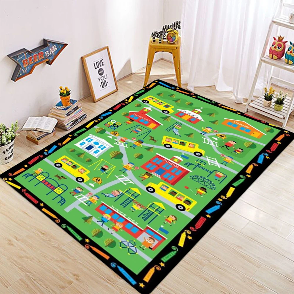 Verdickter Flanellteppich Wohnzimmer Kinderzimmer Dekoration Bodenteppich Cartoon Straße Spielmatte Weiche Tatami-Teppiche Rutschfest