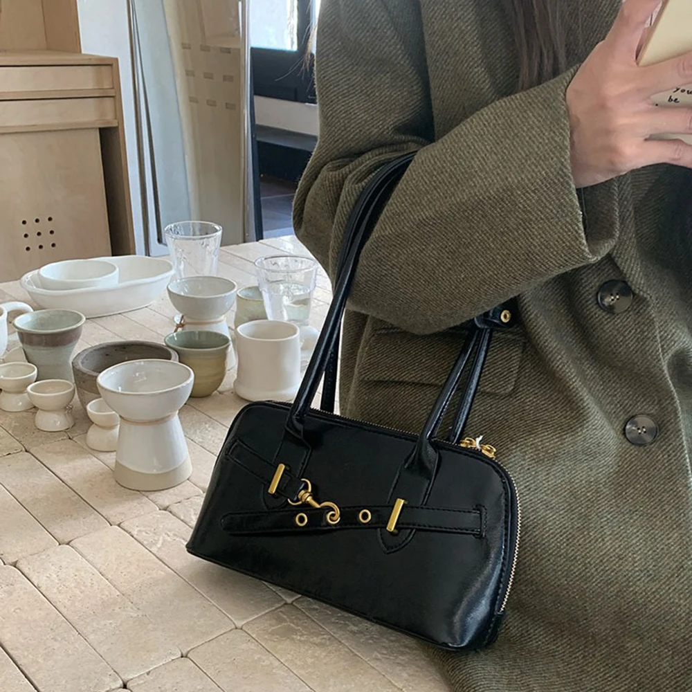 حقيبة بولينج كلاسيكية للنساء بكتف واحد تحت الإبط، سعة كبيرة، لون فريد، محفظة كروس صغيرة