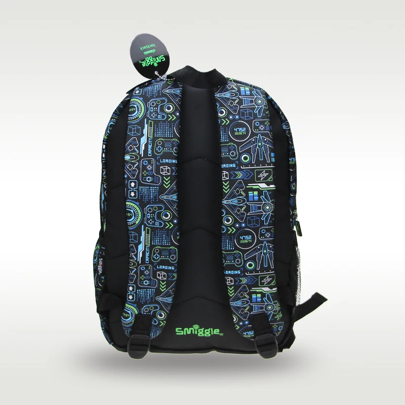 Mochila escolar Original de Australia Smiggle para niños, bolsa negra impermeable con asa para consola de juegos, 7 a 12 años, 16 pulgadas