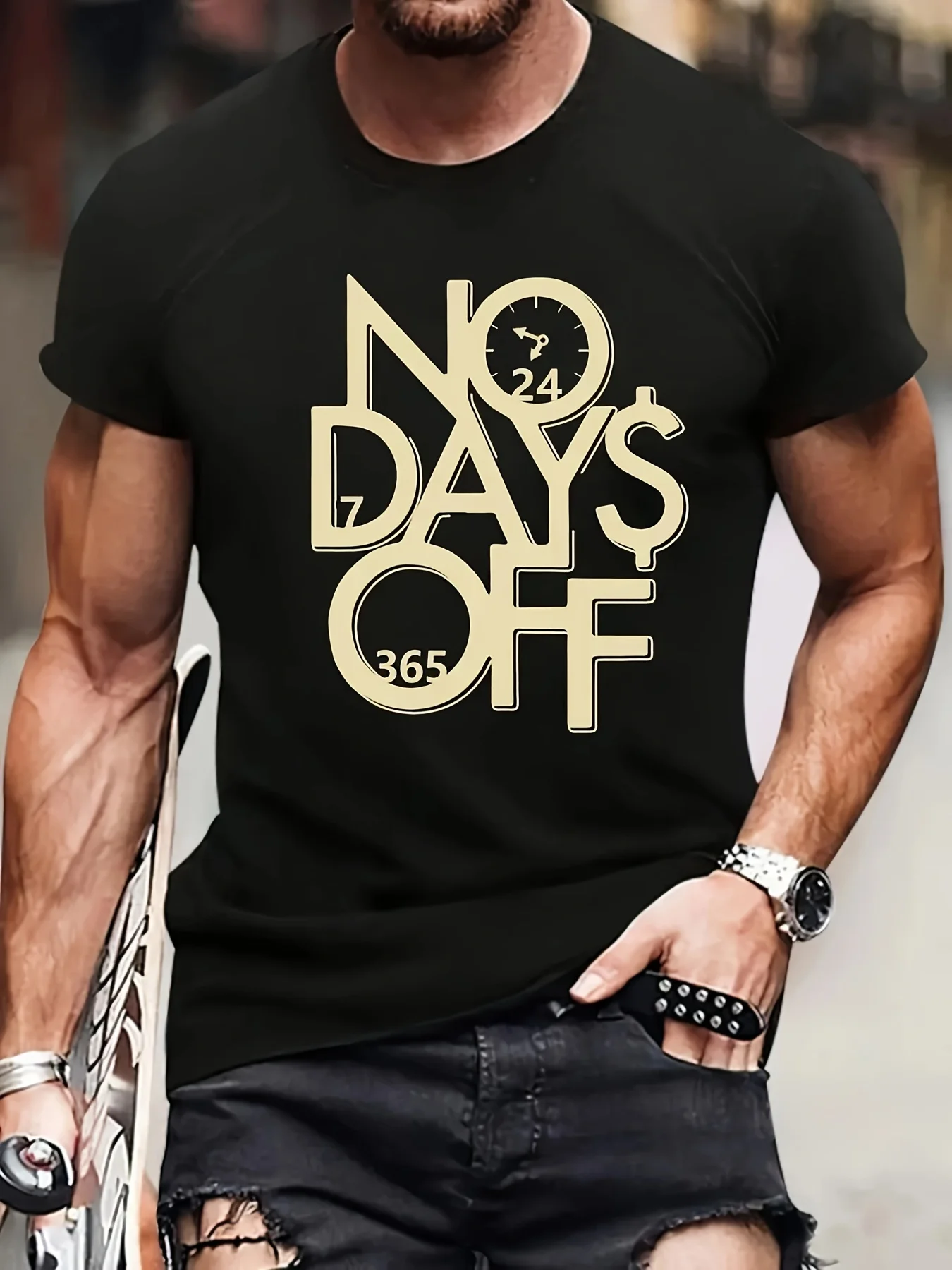 

NO DAYS OFF 3D Digital Print Crew Neck T-shirt For Men Casual Short Sleeve Top Mens Novelty Tee For Summer Outing