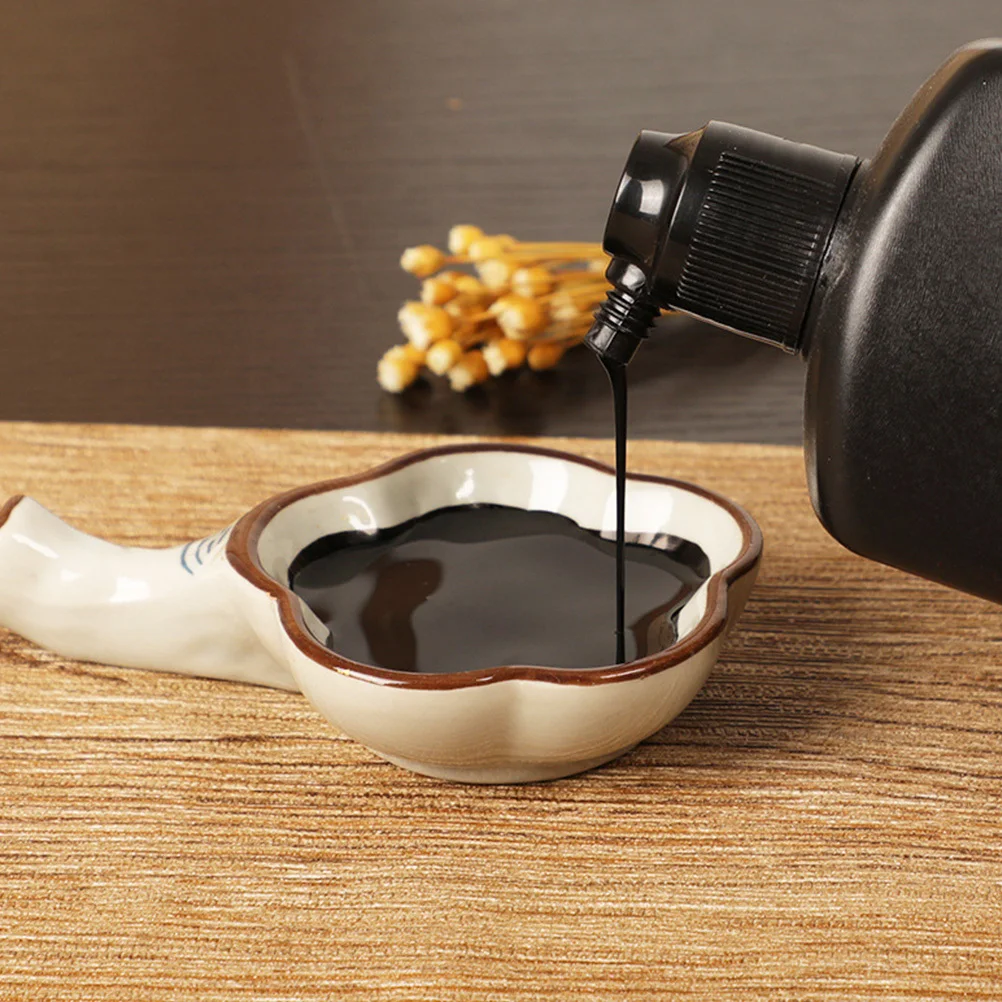 1Pcs Adorable Ink Plate Ceramic Ink Dish Multi-Purpose Brush Holder for Artists Students Collectors Ideal Gift for Writing
